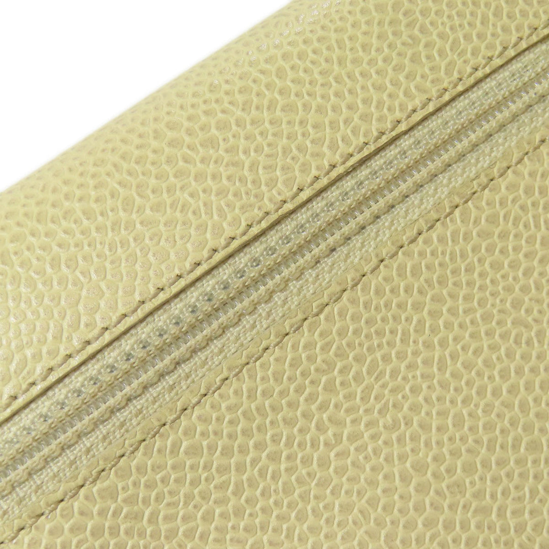 CHANEL Bifold Wallet Grained Calfskin Skin yellow COCO Mark Gold Metal Women Used Authentic