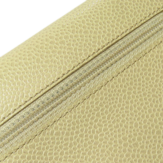 CHANEL Bifold Wallet Grained Calfskin Skin yellow COCO Mark Gold Metal Women Used Authentic