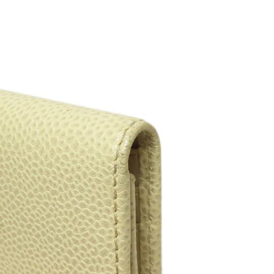 CHANEL Bifold Wallet Grained Calfskin Skin yellow COCO Mark Gold Metal Women Used Authentic
