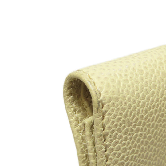 CHANEL Bifold Wallet Grained Calfskin Skin yellow COCO Mark Gold Metal Women Used Authentic