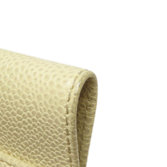 CHANEL Bifold Wallet Grained Calfskin Skin yellow COCO Mark Gold Metal Women Used Authentic