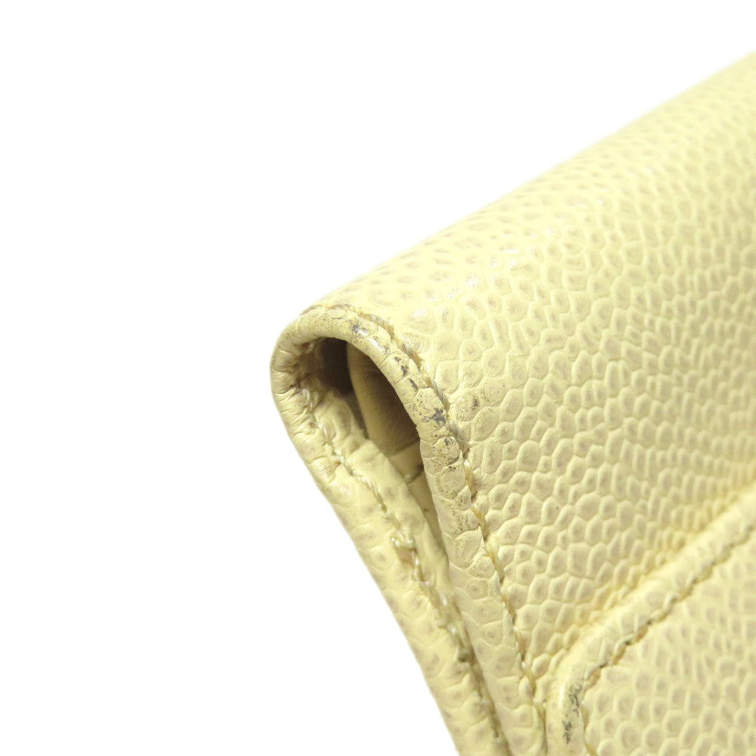 CHANEL Bifold Wallet Grained Calfskin Skin yellow COCO Mark Gold Metal Women Used Authentic