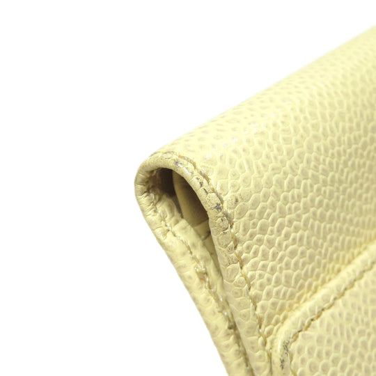 CHANEL Bifold Wallet Grained Calfskin Skin yellow COCO Mark Gold Metal Women Used Authentic