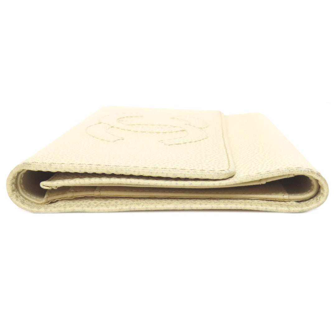 CHANEL Bifold Wallet Grained Calfskin Skin yellow COCO Mark Gold Metal Women Used Authentic