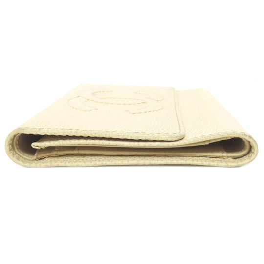 CHANEL Bifold Wallet Grained Calfskin Skin yellow COCO Mark Gold Metal Women Used Authentic