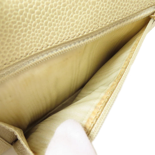 CHANEL Bifold Wallet Grained Calfskin Skin yellow COCO Mark Gold Metal Women Used Authentic
