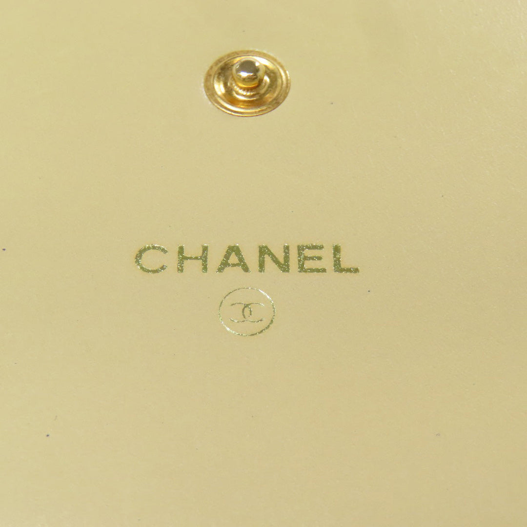 CHANEL Bifold Wallet Grained Calfskin Skin yellow COCO Mark Gold Metal Women Used Authentic