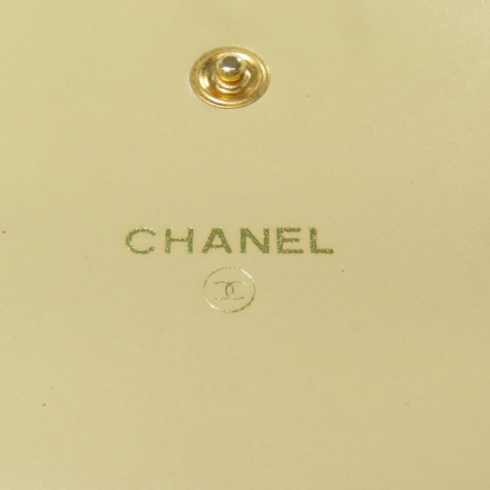 CHANEL Bifold Wallet Grained Calfskin Skin yellow COCO Mark Gold Metal Women Used Authentic