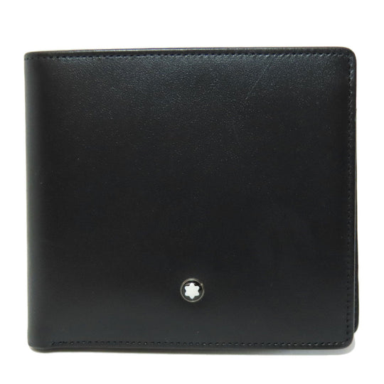 MONTBLANC Bifold Wallet leather black logo Women Used Authentic