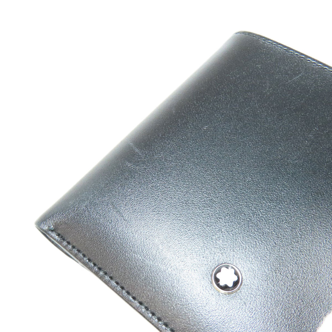 MONTBLANC Bifold Wallet leather black logo Women Used Authentic
