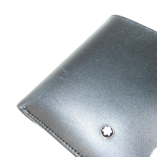 MONTBLANC Bifold Wallet leather black logo Women Used Authentic