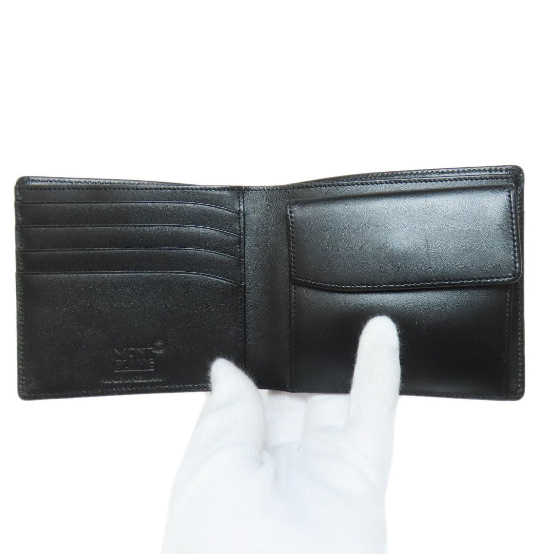 MONTBLANC Bifold Wallet leather black logo Women Used Authentic