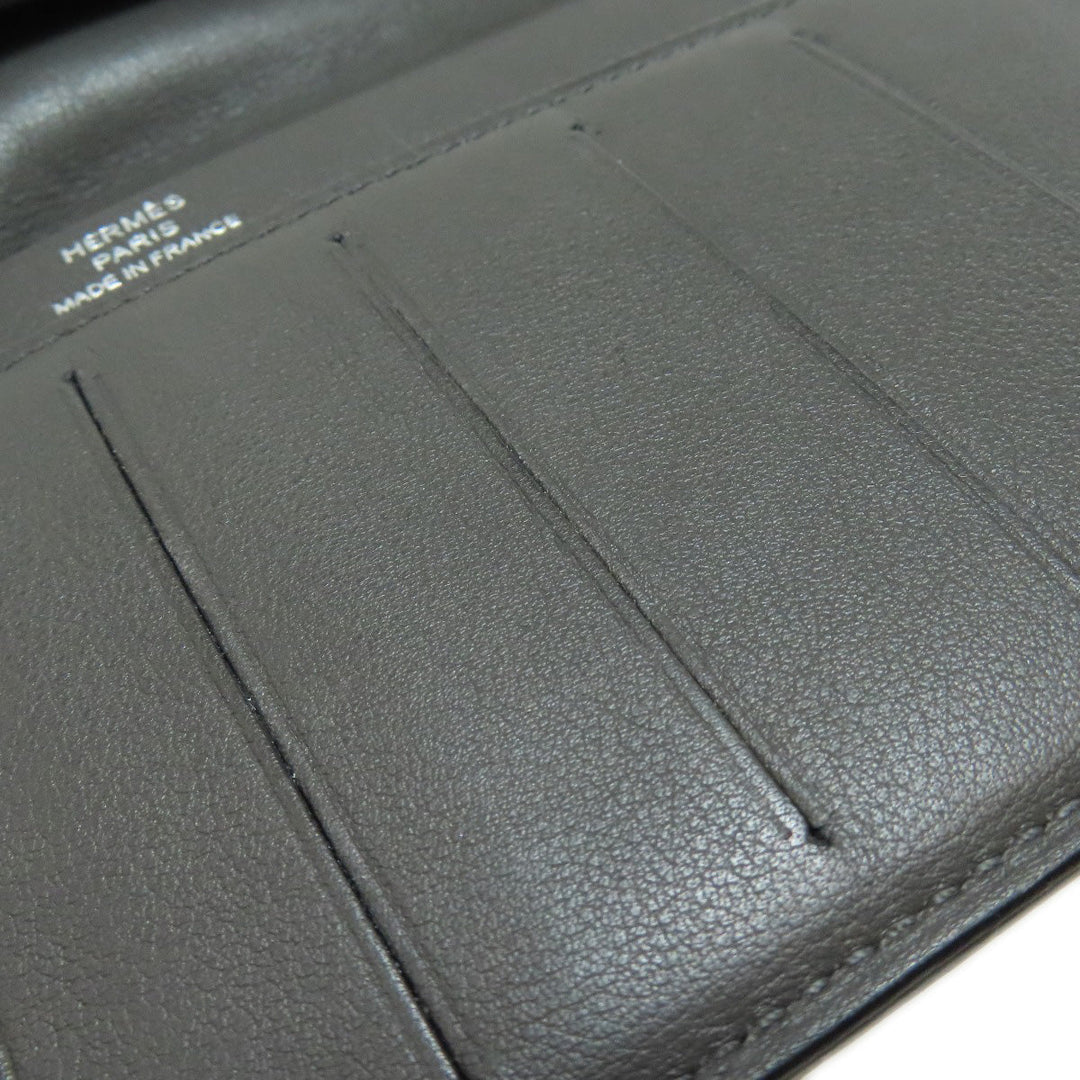 HERMES Long Wallet Purse Calfskin gray Citizen Twill Long Silk Inn Women Used Authentic