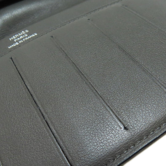 HERMES Long Wallet Purse Calfskin gray Citizen Twill Long Silk Inn Women Used Authentic