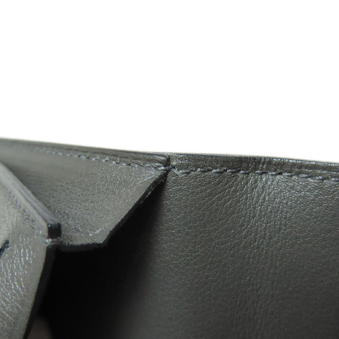HERMES Long Wallet Purse Calfskin gray Citizen Twill Long Silk Inn Women Used Authentic