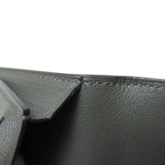 HERMES Long Wallet Purse Calfskin gray Citizen Twill Long Silk Inn Women Used Authentic