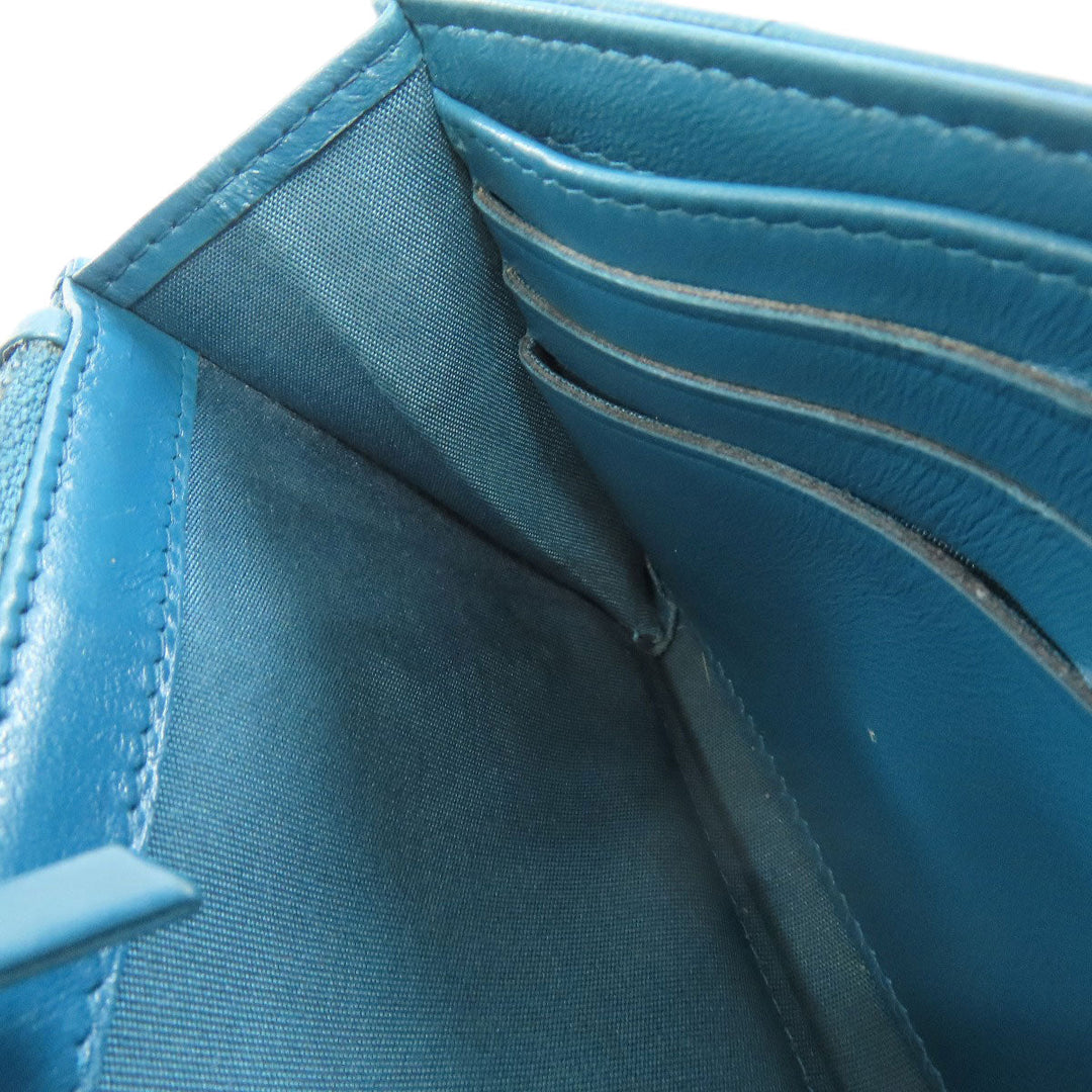 CHANEL Long Wallet Purse Calfskin blue Vstitch COCO Mark SilverMetal Women Used Authentic