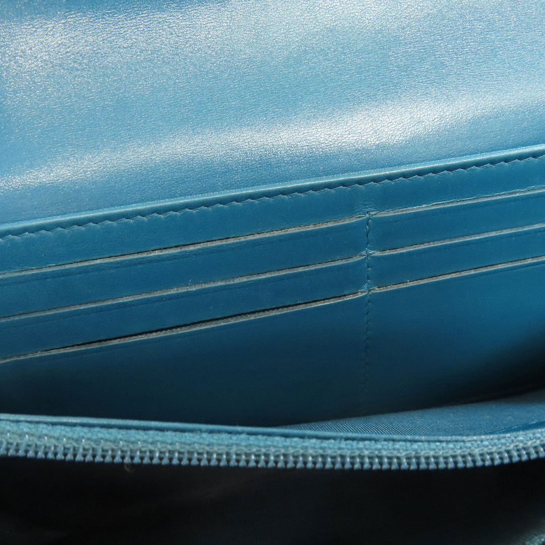 CHANEL Long Wallet Purse Calfskin blue Vstitch COCO Mark SilverMetal Women Used Authentic