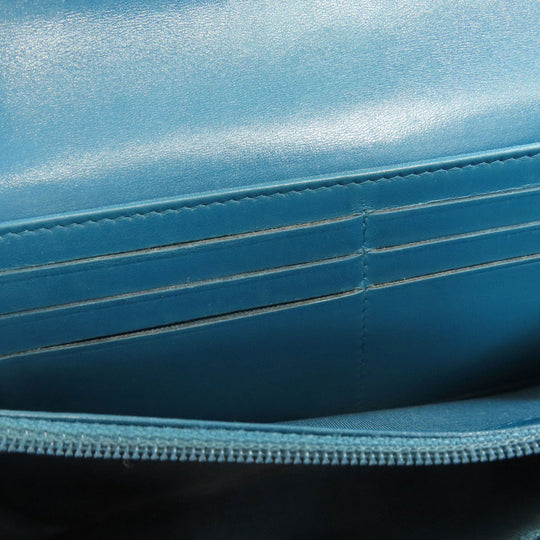 CHANEL Long Wallet Purse Calfskin blue Vstitch COCO Mark SilverMetal Women Used Authentic