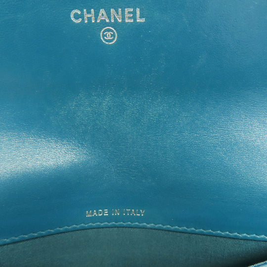 CHANEL Long Wallet Purse Calfskin blue Vstitch COCO Mark SilverMetal Women Used Authentic
