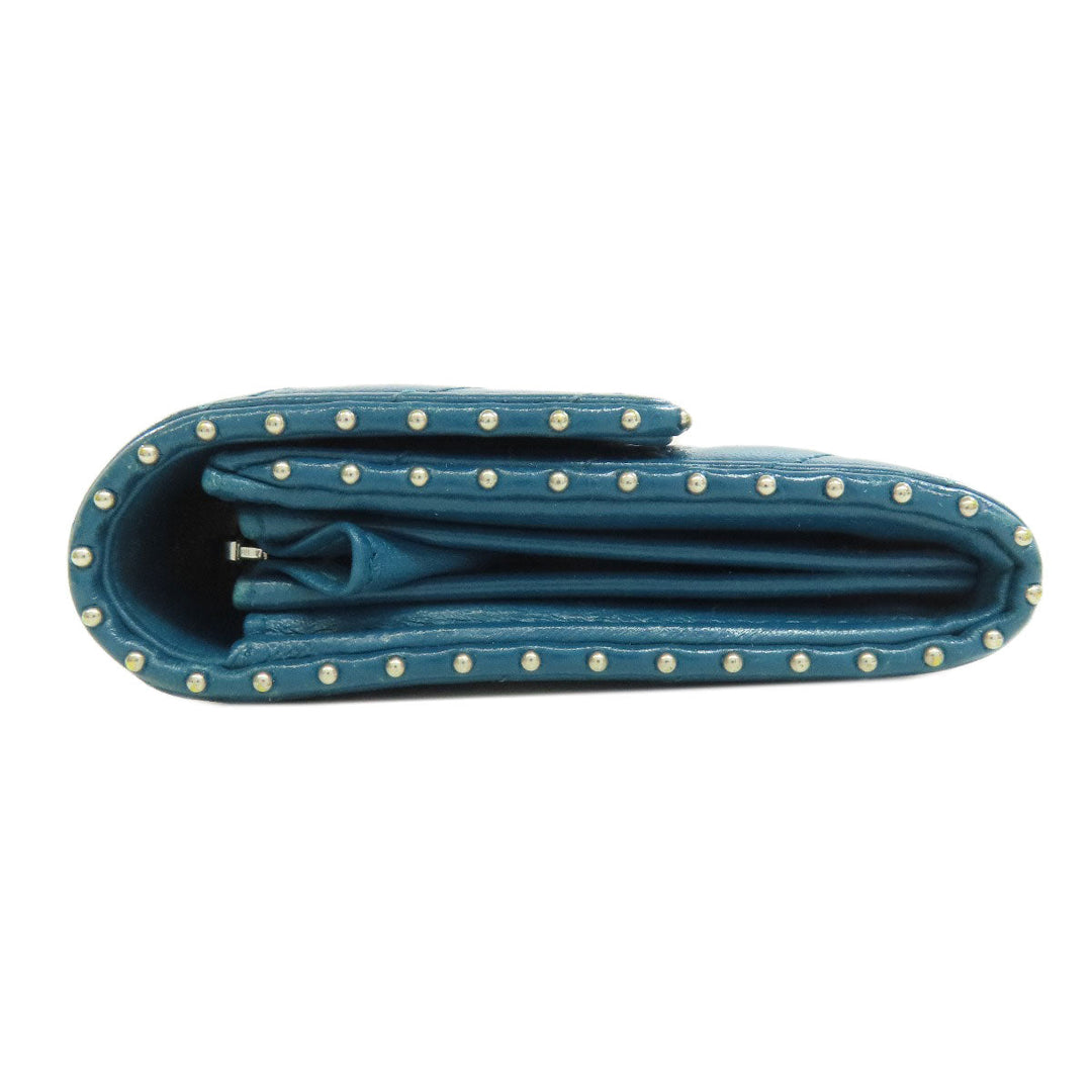 CHANEL Long Wallet Purse Calfskin blue Vstitch COCO Mark SilverMetal Women Used Authentic