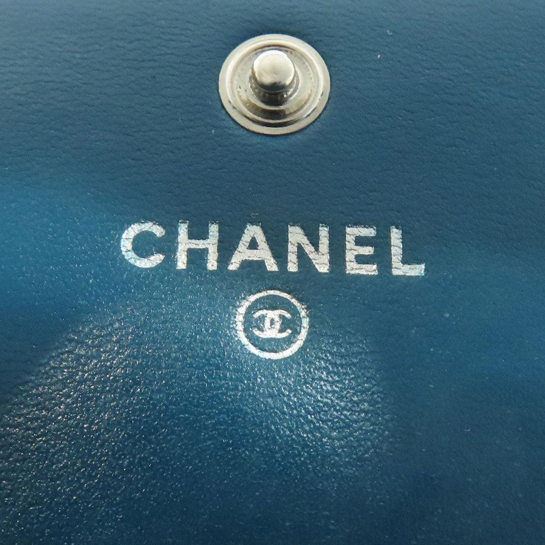 CHANEL Long Wallet Purse Calfskin blue Vstitch COCO Mark SilverMetal Women Used Authentic