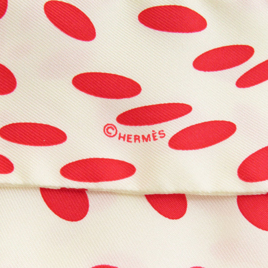 HERMES scarf silk white Twilly Hola Flamenca Dot Pattern Women Used Authentic