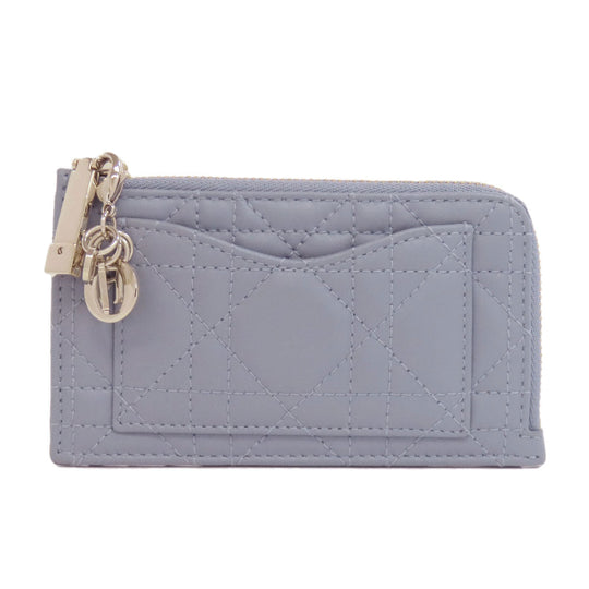 Christian Dior Coin case Calfskin blue Lady Dior Cosmos Zip Card Holder