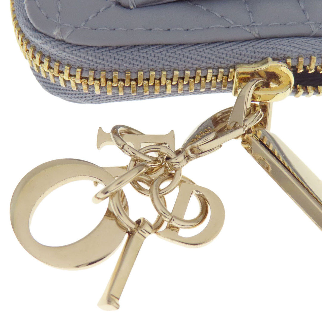 Christian Dior Coin case Calfskin blue Lady Dior Cosmos Zip Card Holder