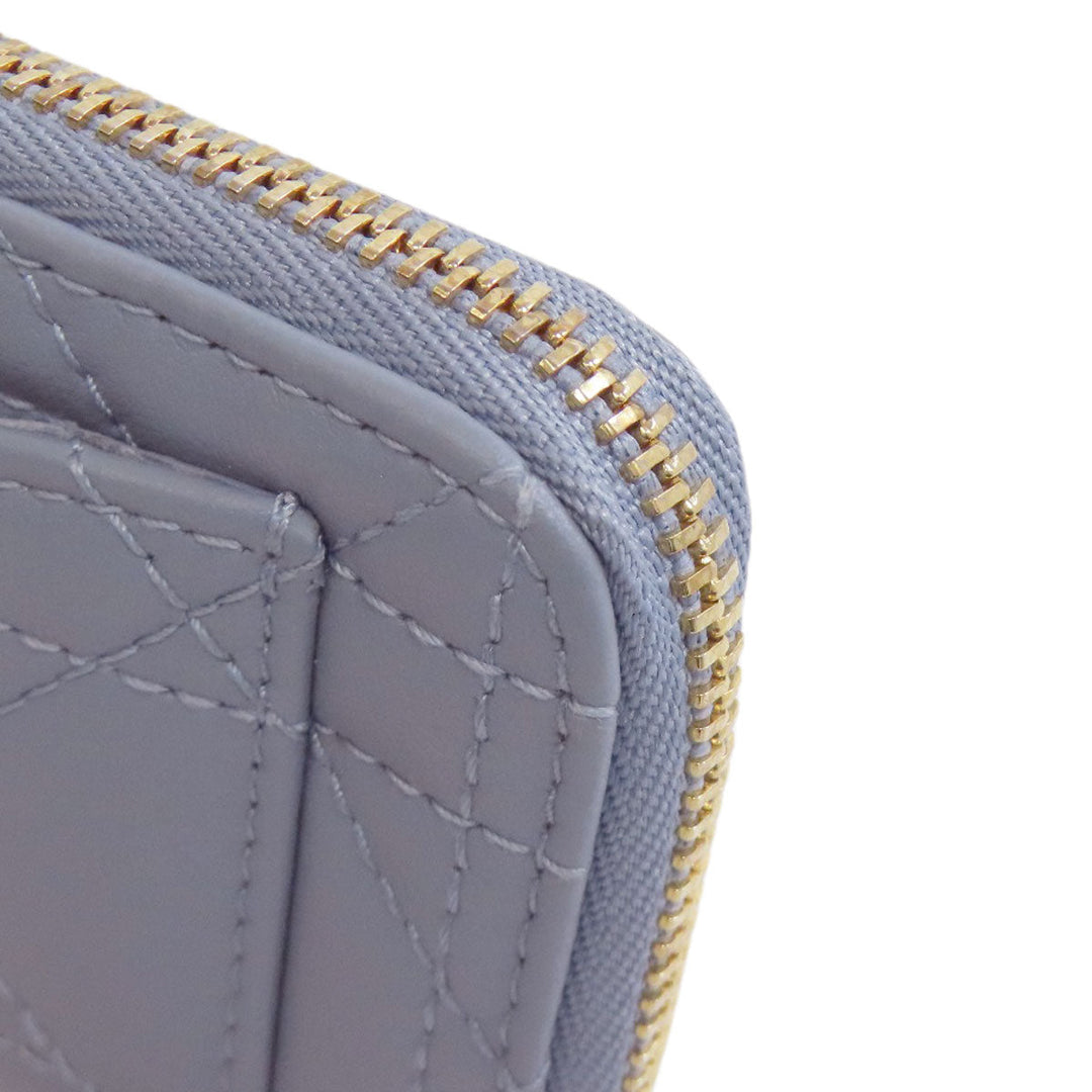 Christian Dior Coin case Calfskin blue Lady Dior Cosmos Zip Card Holder