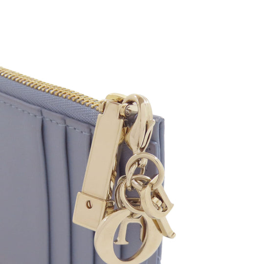 Christian Dior Coin case Calfskin blue Lady Dior Cosmos Zip Card Holder