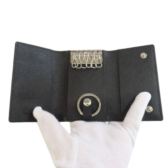 PRADA Key case Key holder  2PG002 Safiano black logo Women Used Authentic