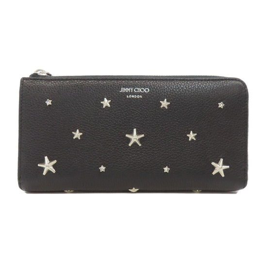 JIMMY CHOO Long Wallet Purse leather black Studs star motif