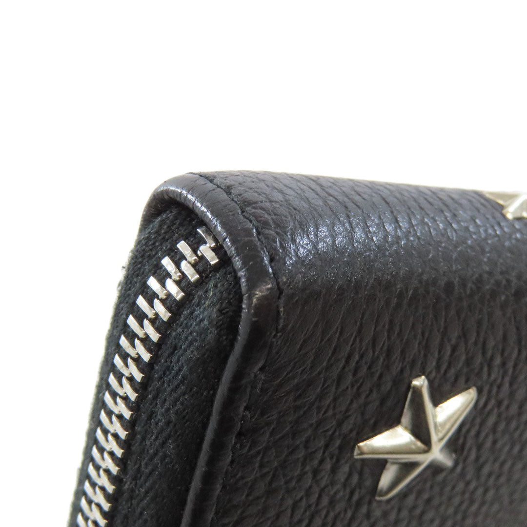 JIMMY CHOO Long Wallet Purse leather black Studs star motif