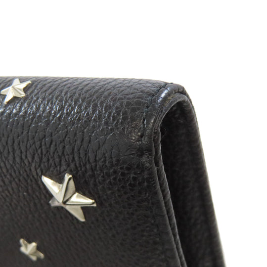 JIMMY CHOO Long Wallet Purse leather black Studs star motif
