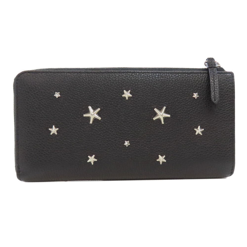 JIMMY CHOO Long Wallet Purse leather black Studs star motif