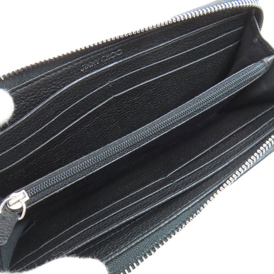 JIMMY CHOO Long Wallet Purse leather black Studs star motif