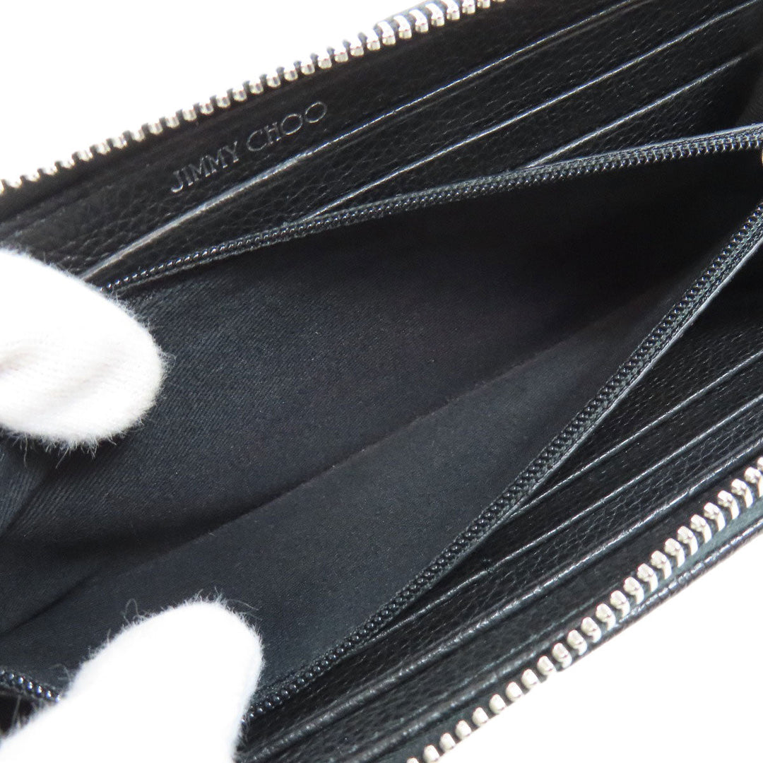 JIMMY CHOO Long Wallet Purse leather black Studs star motif
