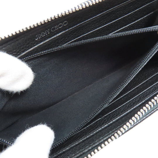 JIMMY CHOO Long Wallet Purse leather black Studs star motif