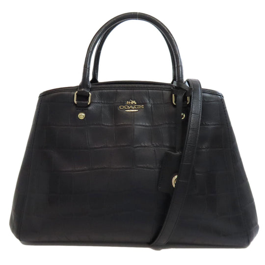 COACH Handbag F37097 leather black Embossed 2WAY Women Used Authentic