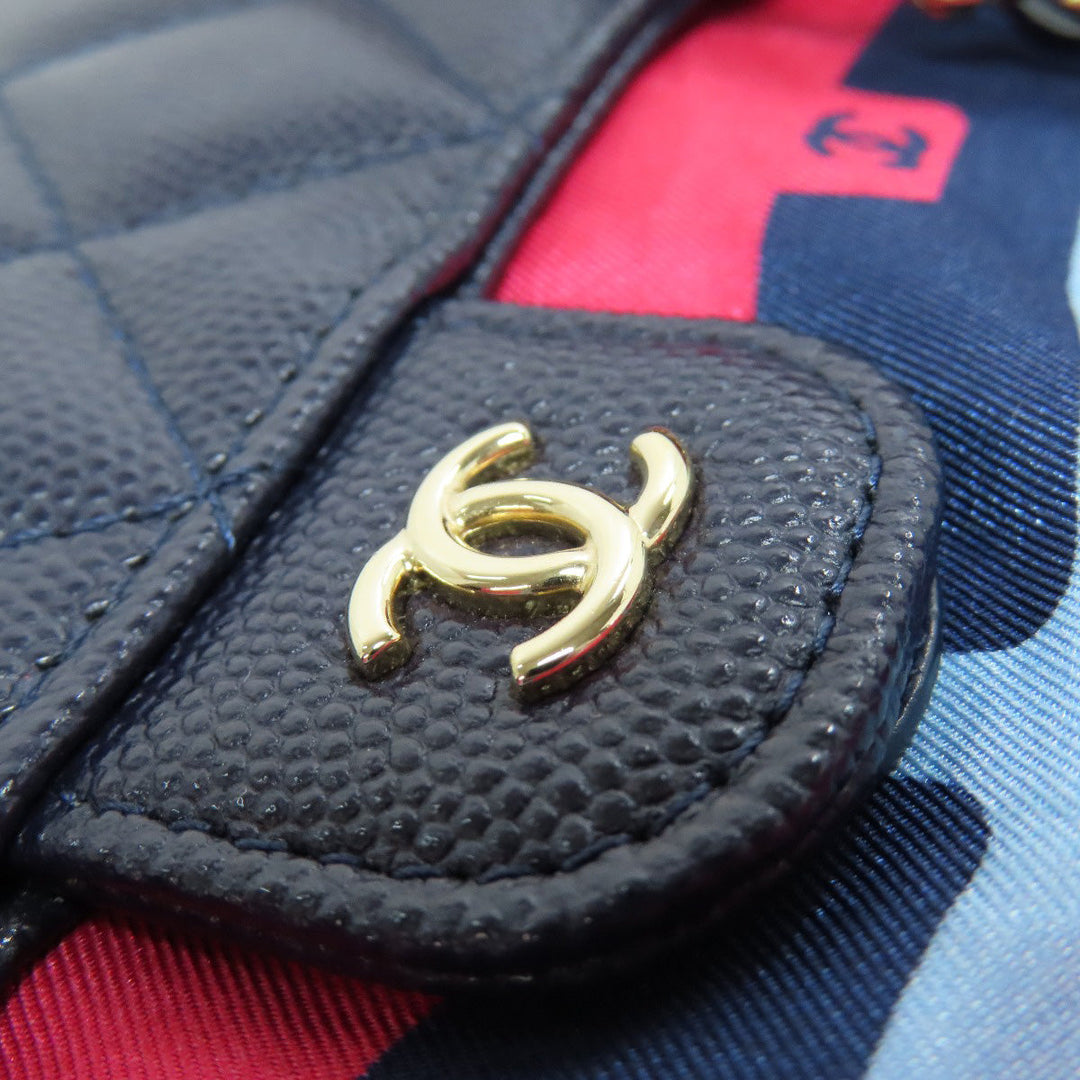 CHANEL Tote Bag AP2095 Grained calfskin, nylon Navy ChainShoulder Eco Bag Gold Metal Women Used Authentic