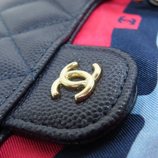 CHANEL Tote Bag AP2095 Grained calfskin, nylon Navy ChainShoulder Eco Bag Gold Metal Women Used Authentic