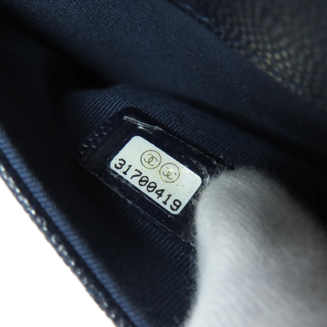 CHANEL Tote Bag AP2095 Grained calfskin, nylon Navy ChainShoulder Eco Bag Gold Metal Women Used Authentic