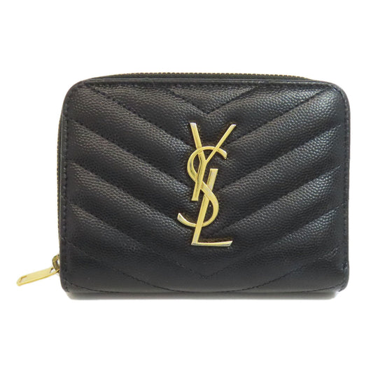 SAINT LAURENT Bifold Wallet Calfskin black Vstitch Women Used Authentic