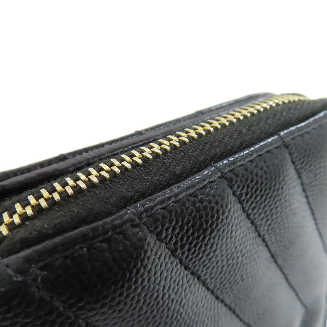 SAINT LAURENT Bifold Wallet Calfskin black Vstitch Women Used Authentic