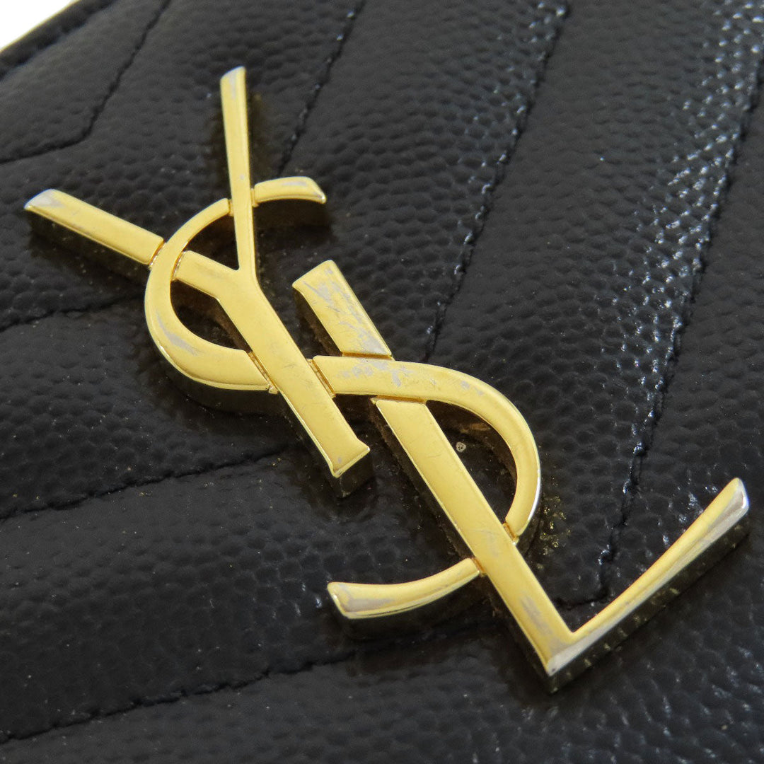 SAINT LAURENT Bifold Wallet Calfskin black Vstitch Women Used Authentic