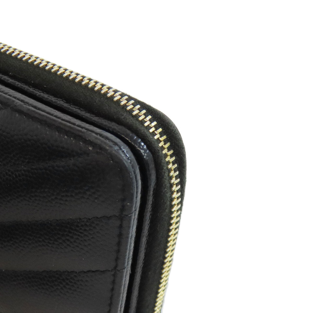 SAINT LAURENT Bifold Wallet Calfskin black Vstitch Women Used Authentic