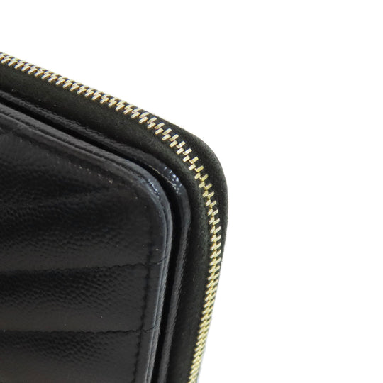 SAINT LAURENT Bifold Wallet Calfskin black Vstitch Women Used Authentic