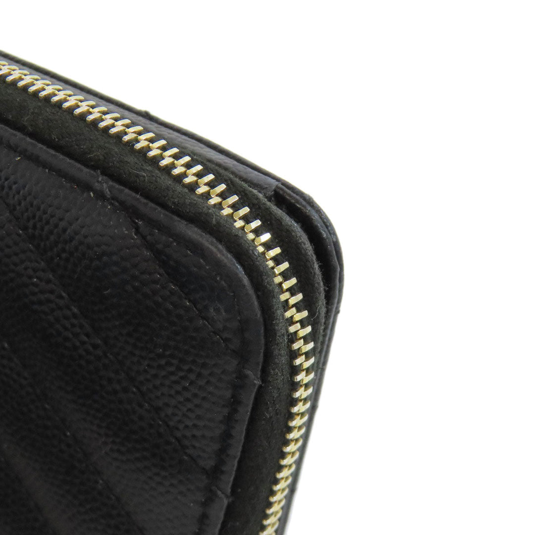 SAINT LAURENT Bifold Wallet Calfskin black Vstitch Women Used Authentic