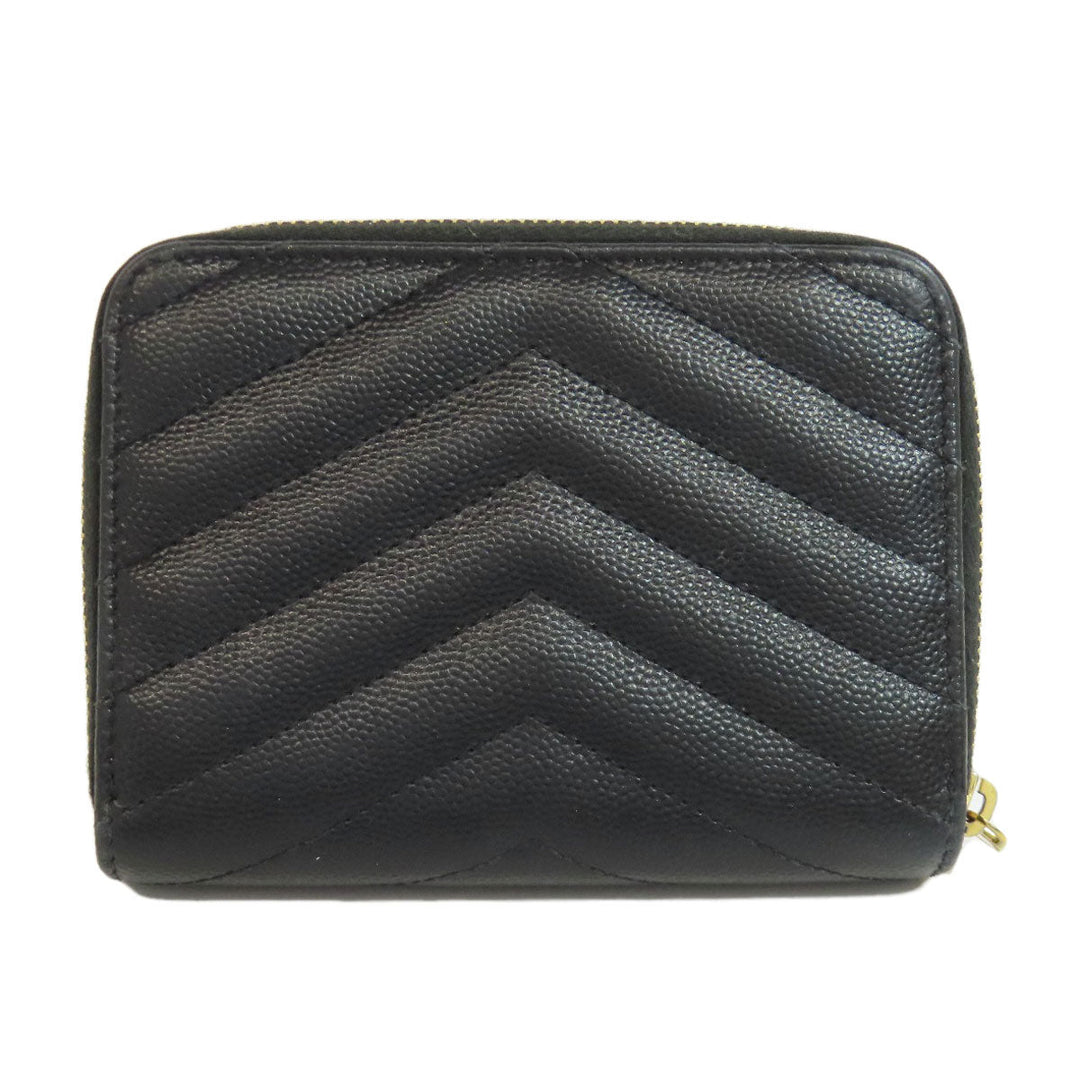 SAINT LAURENT Bifold Wallet Calfskin black Vstitch Women Used Authentic